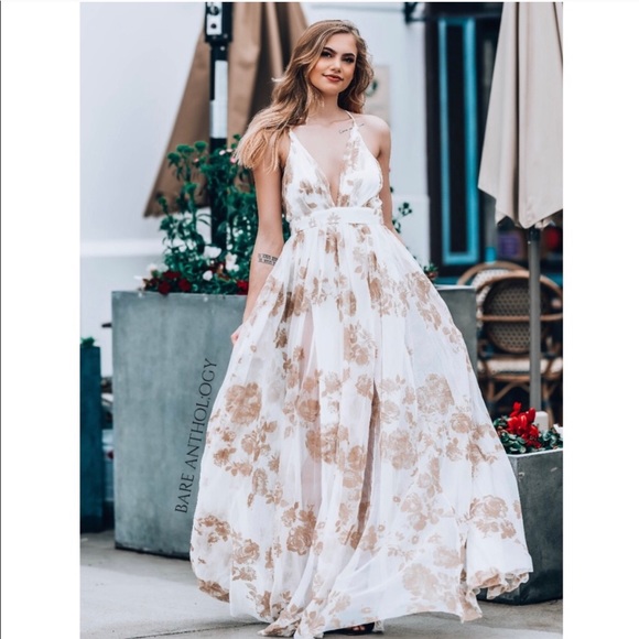 Showstopper! Velvet floral tulle maxi white dress - Picture 4 of 8